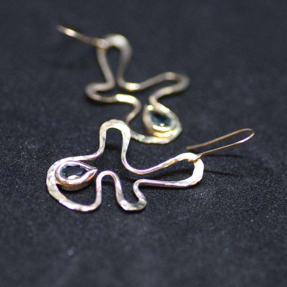 Handmade Natural Swiss Blue Topaz Earrings Solid 14K Yellow Gold 4th Anniversary - Picture 4 of 10